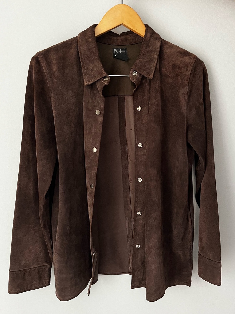 New Frontier Chocolate Brown 100% Suede Snap-Front Shirt Jacket